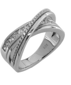 Zilveren ring 925 fantasiemodel met grove en fijne stenen zirkonia