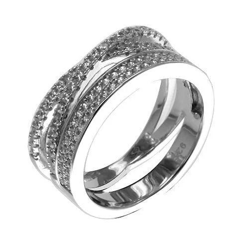 Zilveren ring 925 fantasiemodel met rijen zirkonia stenen