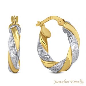 Juwelier Emo - 14 Karaat Bicolor Meandros wokkel oorbellen - 17 mm