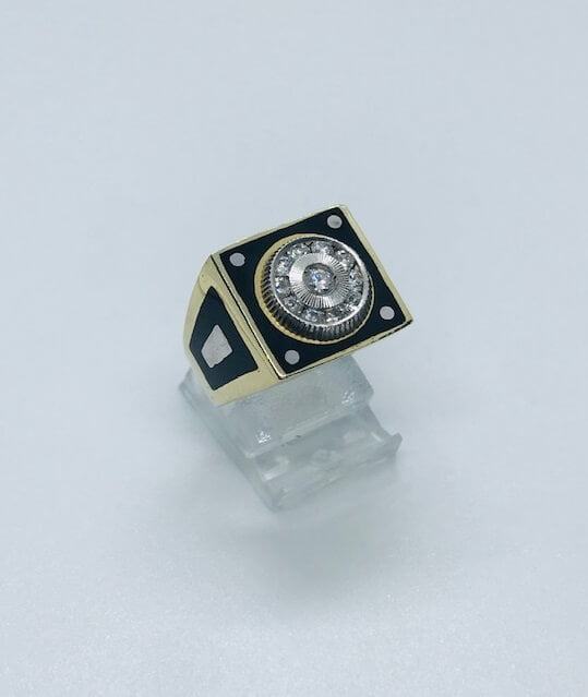 14 karaat Geelgouden Zegelring met ONIX en Zirkonia's 10 gram