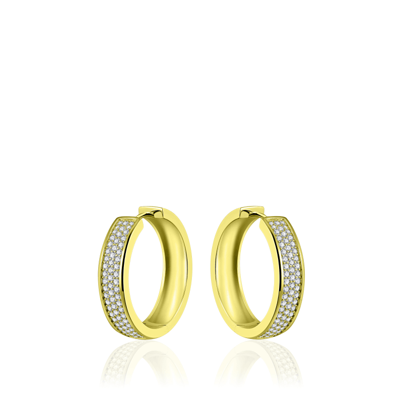 Creolen Zilver met Zirkonia's - Goudkleurig - Breedte 7 MM - Diameter 30 MM