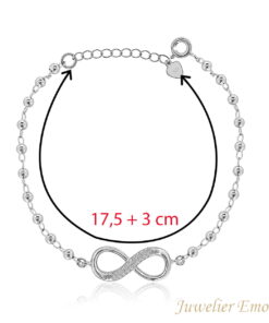 Infinity armband met Zirkonia's - Zilver - 17.5 + 3 cm