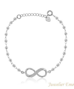 Infinity armband met Zirkonia's - Zilveren Armband Dames - 21 CM