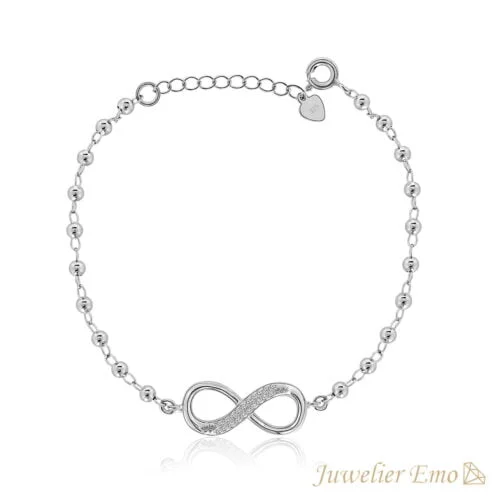 Infinity armband met Zirkonia's - Zilveren Armband Dames - 21 CM