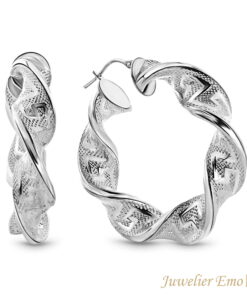 Wokkel oorbellen Zilver met Meandros bewerking - Zilveren oorbellen dames – Diameter 36 MM - 8 MM Dik