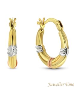 14 Karaat Geelgouden Creolen met Tricolor bewerkingen - 15 MM