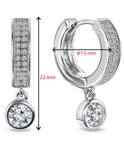 Bedel Oorbellen Zilver met Ronde Zirkonia stenen - Diameter 16 MM