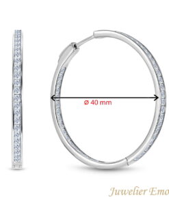 Creolen Zilver met Zirkonia stenen LARGE - Diameter 40 MM