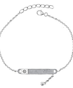Plaatarmband Zilver met Zirkonia's - Ster Zirkonia - 20.5 CM