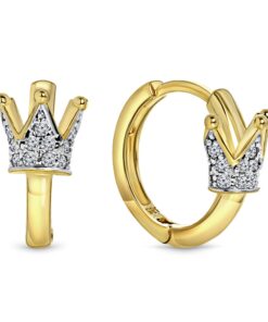 Kroon Oorbellen Goud 14 Karaat - Met Zirkonia - 12mm