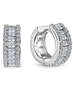 14 Karaat Witgouden Dames oorbellen met Zirkonia & Baguette stenen - 16 mm