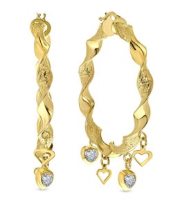 14 Karaat Geelgouden Wokkel oorbellen met Meandros bewerking & Hartbedels - LARGE - 48 MM