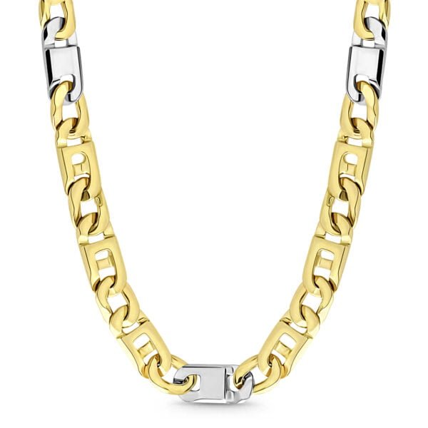14 Karaat Bicolor Gouden Fantasie Ketting Platte Schakel Heren - 60 CM - Breedte 5.2 MM