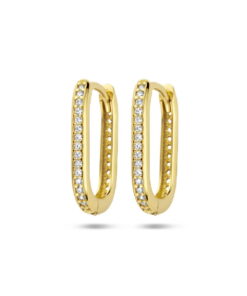 14 Karaat Geelgouden klapoorringen paperclip zirkonia - 17MM