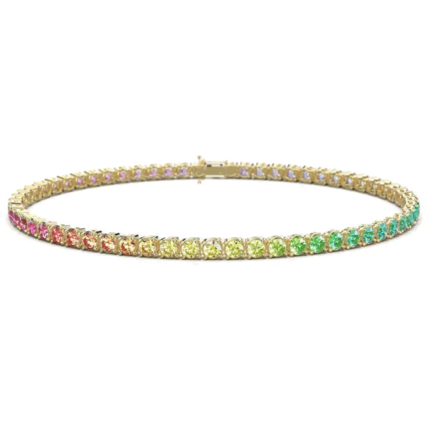 Tennisarmband Geelgoud Rainbow 18 Karaat 46x 0.018crt Saffier (Total 8,28crt) - 18cm