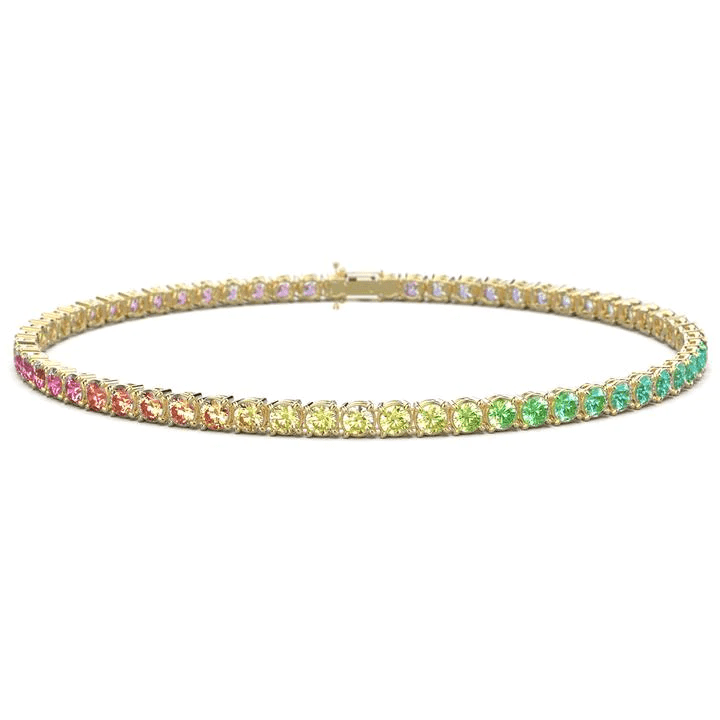 Tennisarmband Geelgoud Rainbow 18 Karaat 46x 0.018crt Saffier (Total 8,28crt) - 18cm