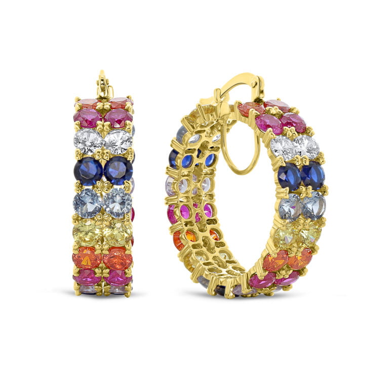 14 Karaat Gouden Oorbellen Zirkonia Stenen - 28 mm - 8 mm Breed