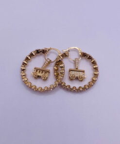 14 Karaat Geelgouden Woonwagen Oorbellen met Zirkonia - 35mm