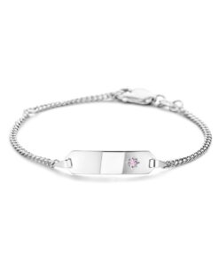 graveerarmband roze zirkonia plaat 5,0 mm 9 + 2 cm