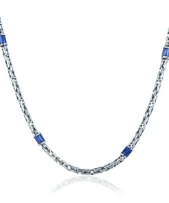 Vierkante KoningsKetting Zilver & Saffier - 3.0mm breed