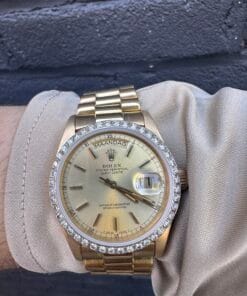 Alternative view of Rolex Daydate 18038 Champagne Dial 36mm (Aftermarket Diamond bezel) - Watch only 1979