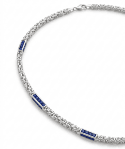 Alternative view of Vierkante KoningsKetting Zilver & Saffier - 3.6mm breed