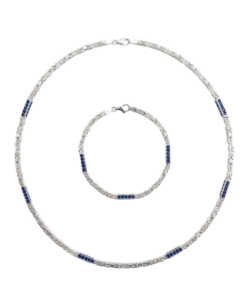 Zilveren Vierkante Koningschakel Saffier Collier & Armband Set - 3.6mm breed